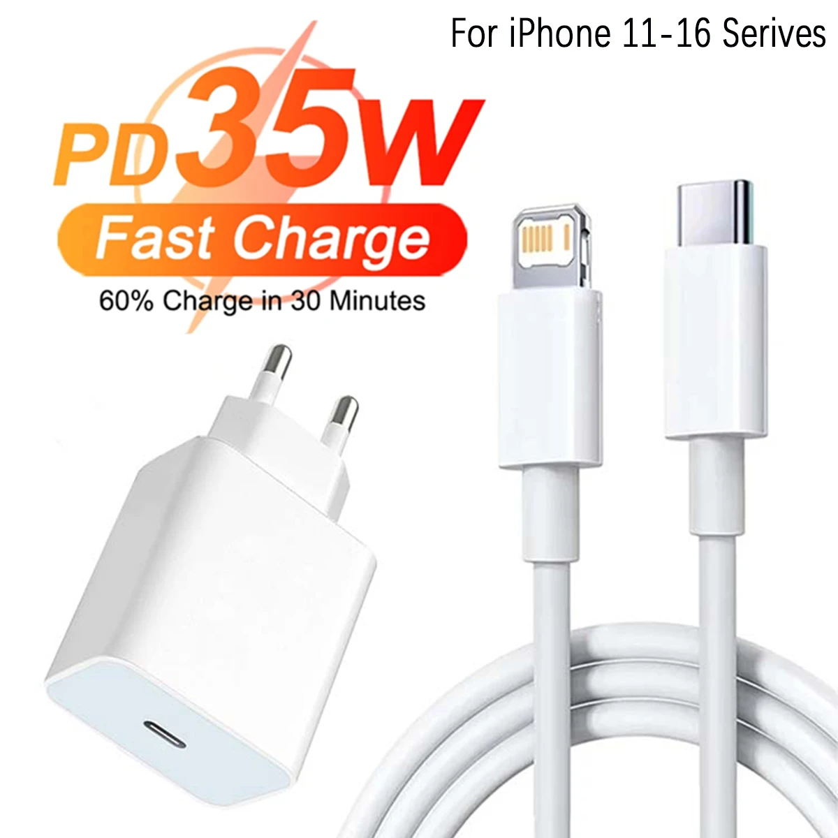 PD 35W Fast Charger Set For iPhone 11 12 13 14 15 16 Pro Max Plus Fast Charging Cable 1M For iphone16 Serives Phone Wall Charger