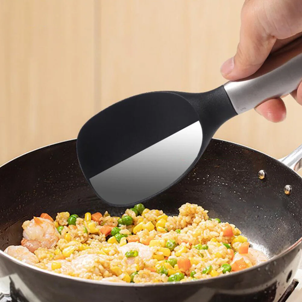 

Stainless Steel Rice Spoon Heat-Resistant Silicone Hanging Hole Design For Home Restaurant Hotel Reusable Kitchen Tool