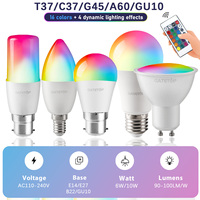 16 Colors RGB Dimmable Bulb E14 E27 B22 GU10 110V 220V Lamp Smart 24 Key Remote Control RGBW Light dimming Bulbs for livingroom