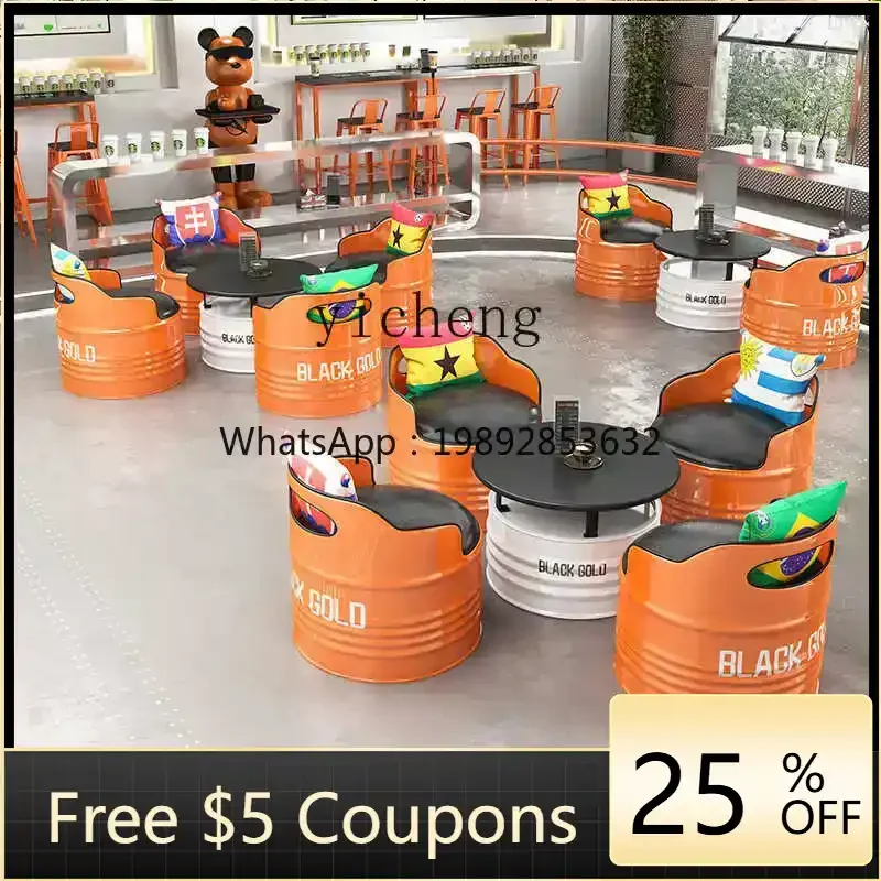 

N1 Industrial Style Bar Oil Drum Table and Chair Set Clear Bar Iron Art Leisure Area Coffee Table