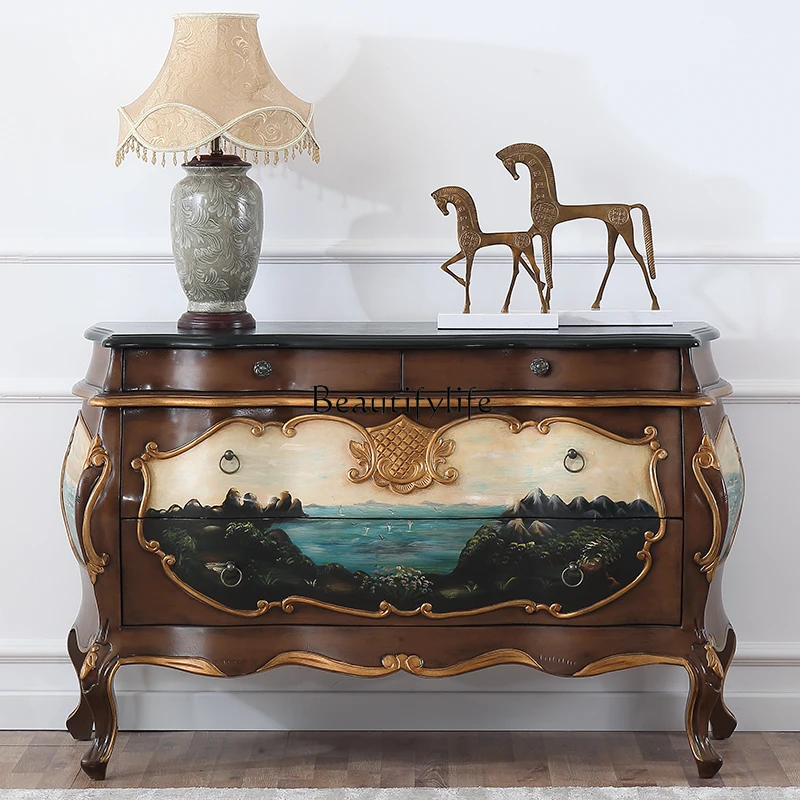 

02*European and American entrance cabinet, living room corridor decoration storage three-bucket cabinet