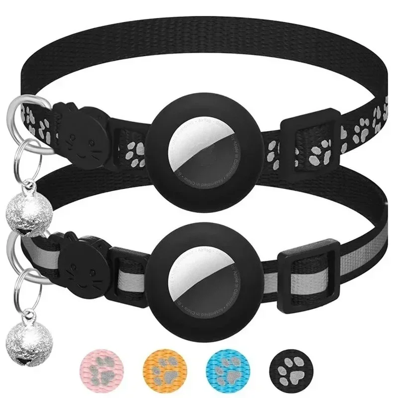 7-12 Inch Cat Positioning Collar. Detachable Air Tag holder, reflective, with bell Fits cats, pairs with Apple Air Tag