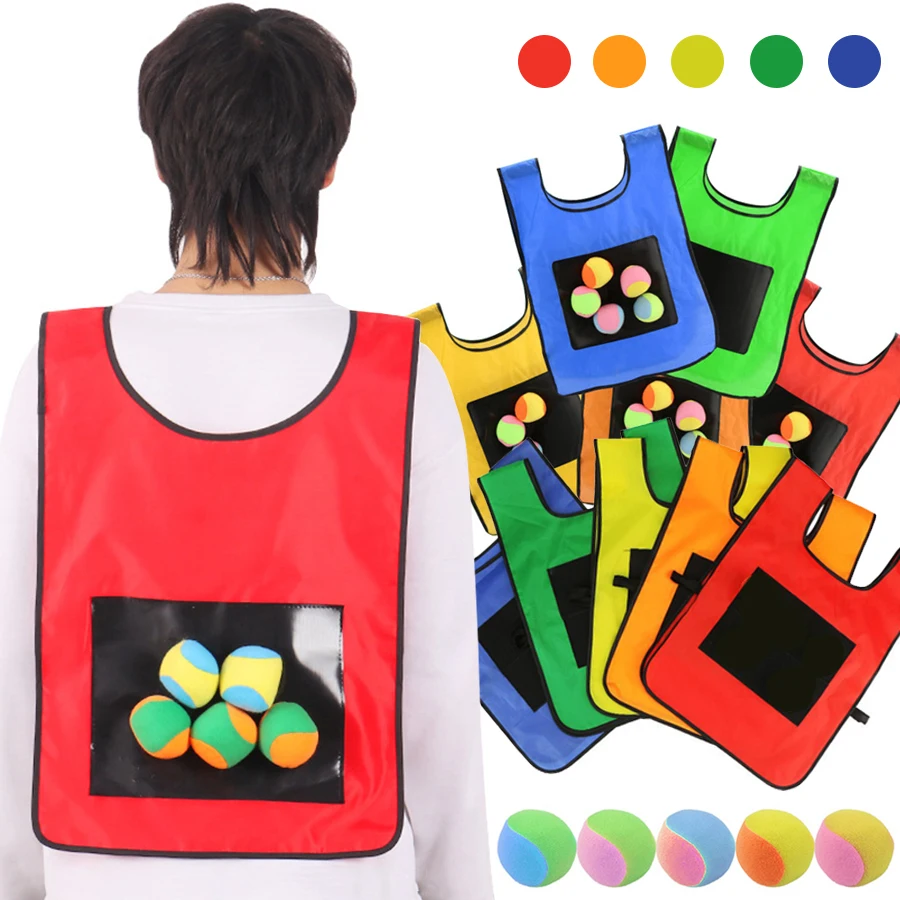 5 Colors Available 39x53cm Outdoor Sticky Ball Vest with 5pcs 6cm Soft Ball Creative Outdoor Interactive Throwing Sports Toys