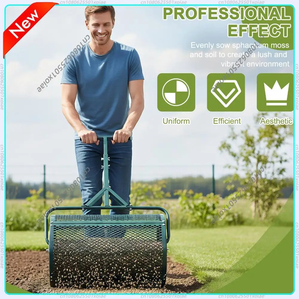 

23.6 Inch Heavy-Duty Compost Spreader Height Adjustable Handle Steel Mesh Basket with Side Latches for Topsoil Fertilizers Mulch