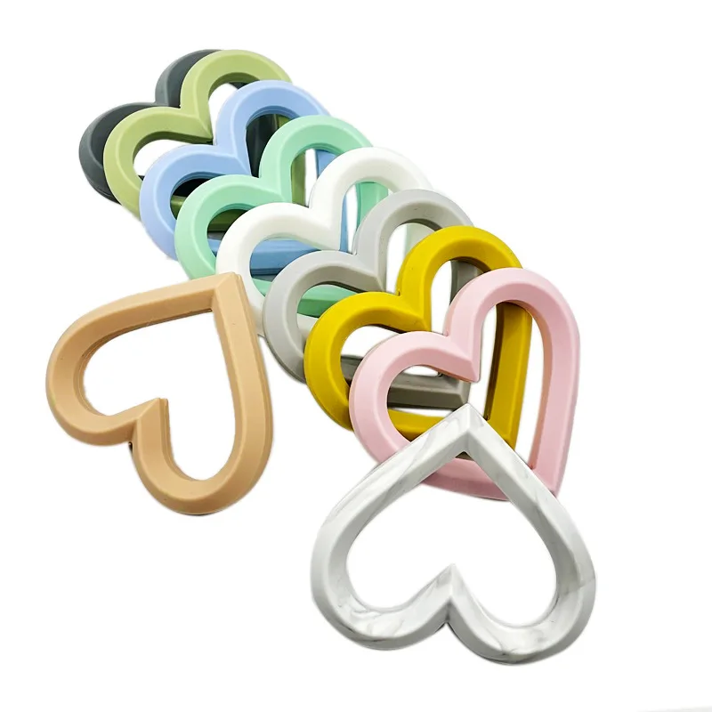 

3pcs manufacturer supplies heart-shaped silicone teether bite necklace diy baby beads can be customized
