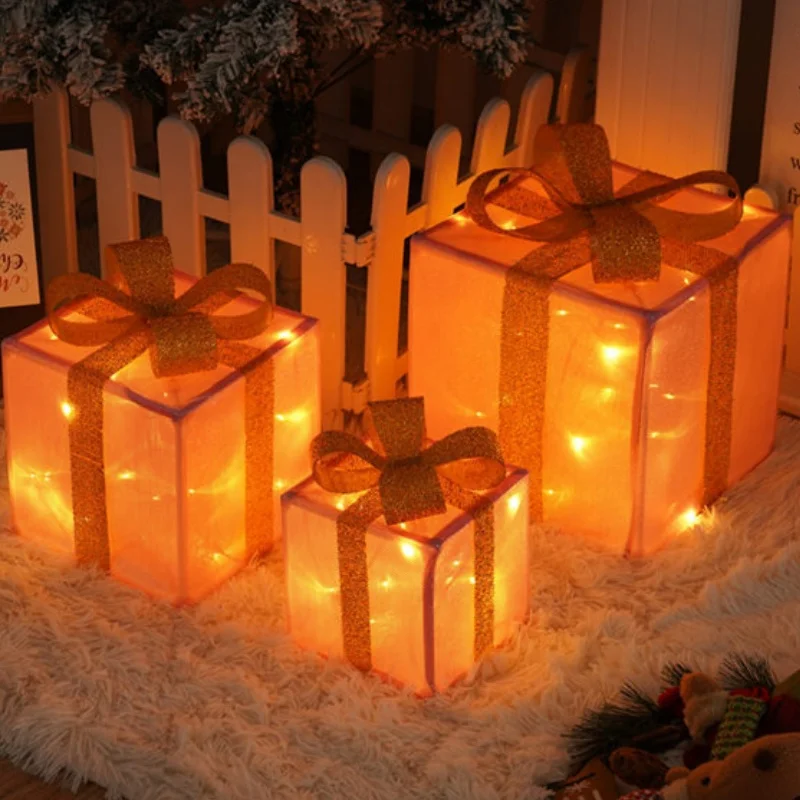 2024 Christmas New Product Light String Christmas Gift Box 3-Piece Set Holiday Gift Colorful Lights Room Props Decoration Lights