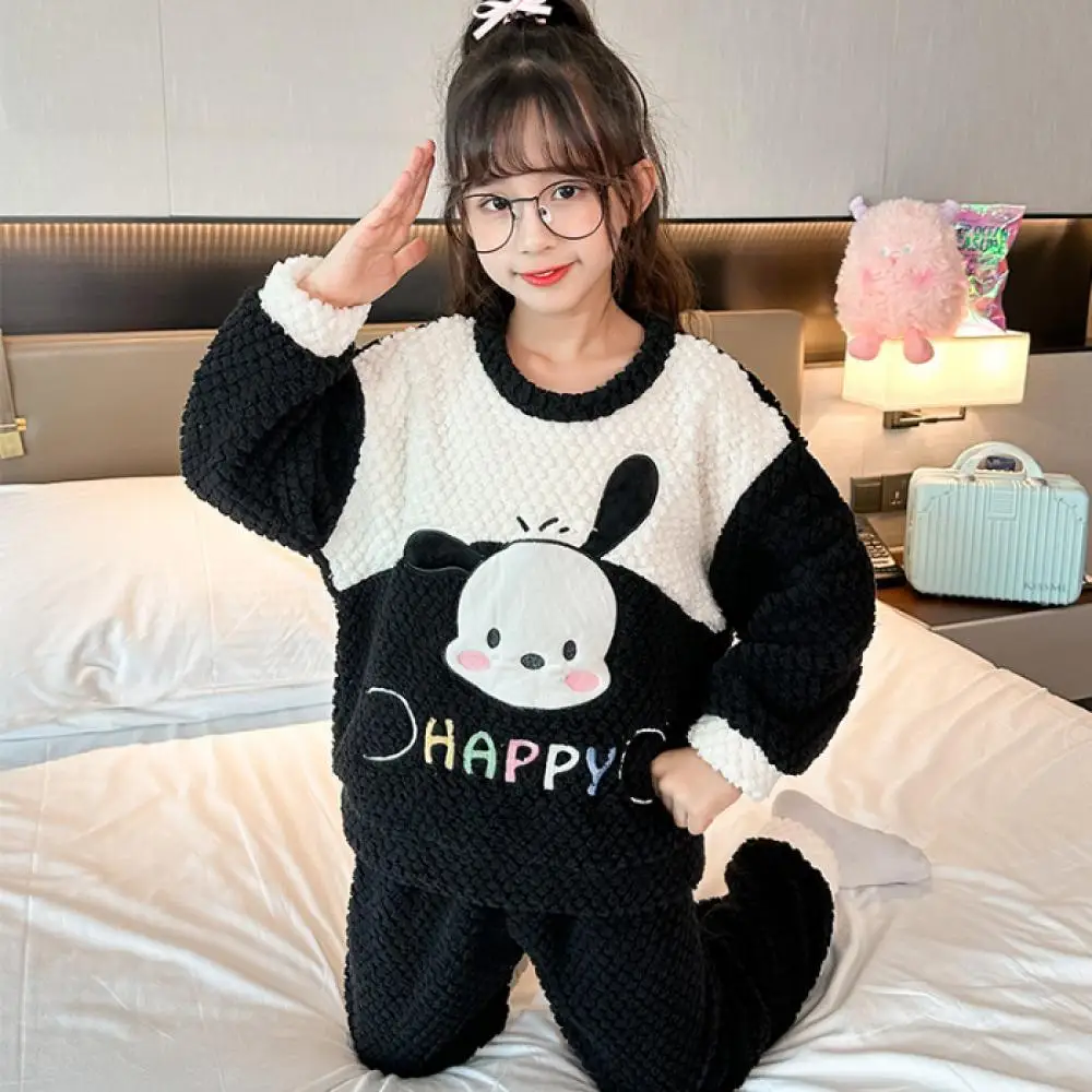 

Sanrio Pochacco Children Pajamas Boys Girls Winter Set Flannel Long Sleeved Pants Kawaii Cute Cartoon Keep Warm Home Wear Gifts