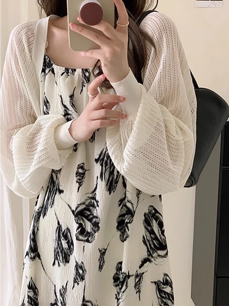 

Lightweight Knitted Sun Protection Shoulder Wrap Cardigan Women's Spring Autumn plus Size Loose Long Sleeve Shawl Outerwear S...