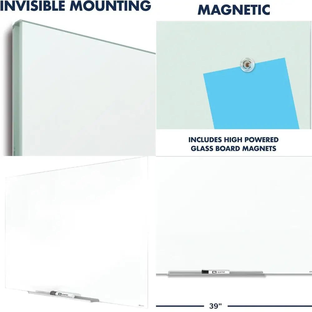 

39 x 22 Wide Glass Magnetic Whiteboard, Dry Erase, Horizontal Mount, InvisaMount, White (G3922IMW)