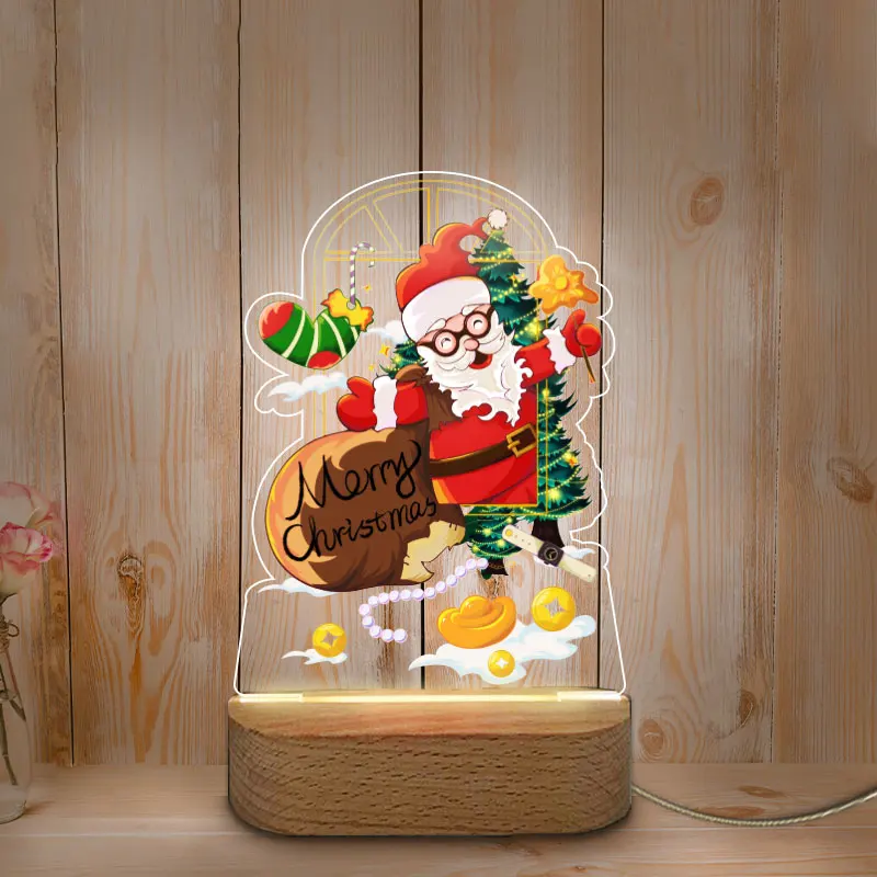 Color Printing Night Lamp Personalized USB LED Night Light Wooden Base NightLight for Home Baby Mother Room Christmas Decoration