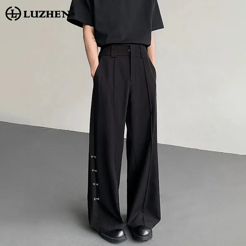 

LUZHEN Original Niche Metal Buckle Decorate Straight Casual Pants Men 2025 New Solid Color High Quality Handsome Trousers JY3212