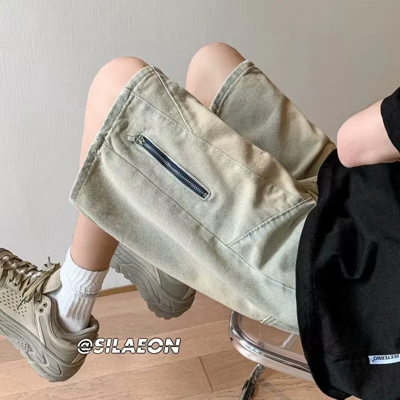 

Washing Work Clothes Denim Shorts Men's Summer Thin Mid-sleeved American Street Versatile Loose Straight Sports Five-point Pants