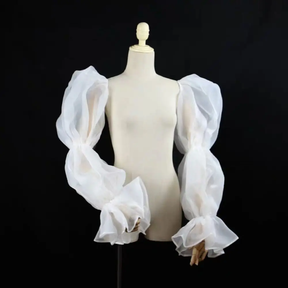Elegant Puff Wedding Arm Sleeves Evening Dress Decor Bowknot Bride Detachable Sleeves Sweet Ruffles Sheer Cover Sleeves