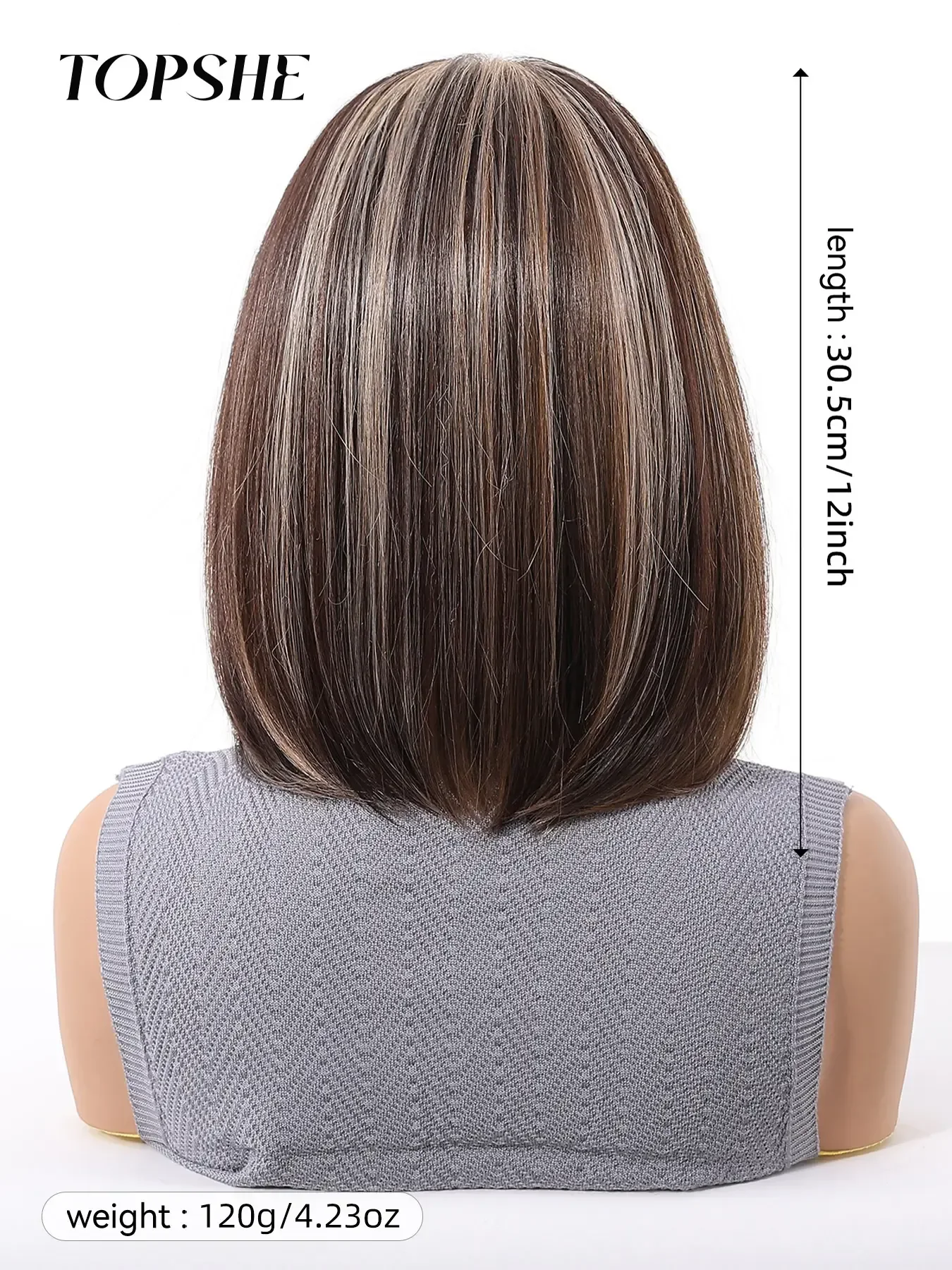 Topshe 13x6 HD Lace Front Bob Wig 12 Inch Shoulder Length Highlights Straight Synthetic Hair Glueless Daily Wear for Women