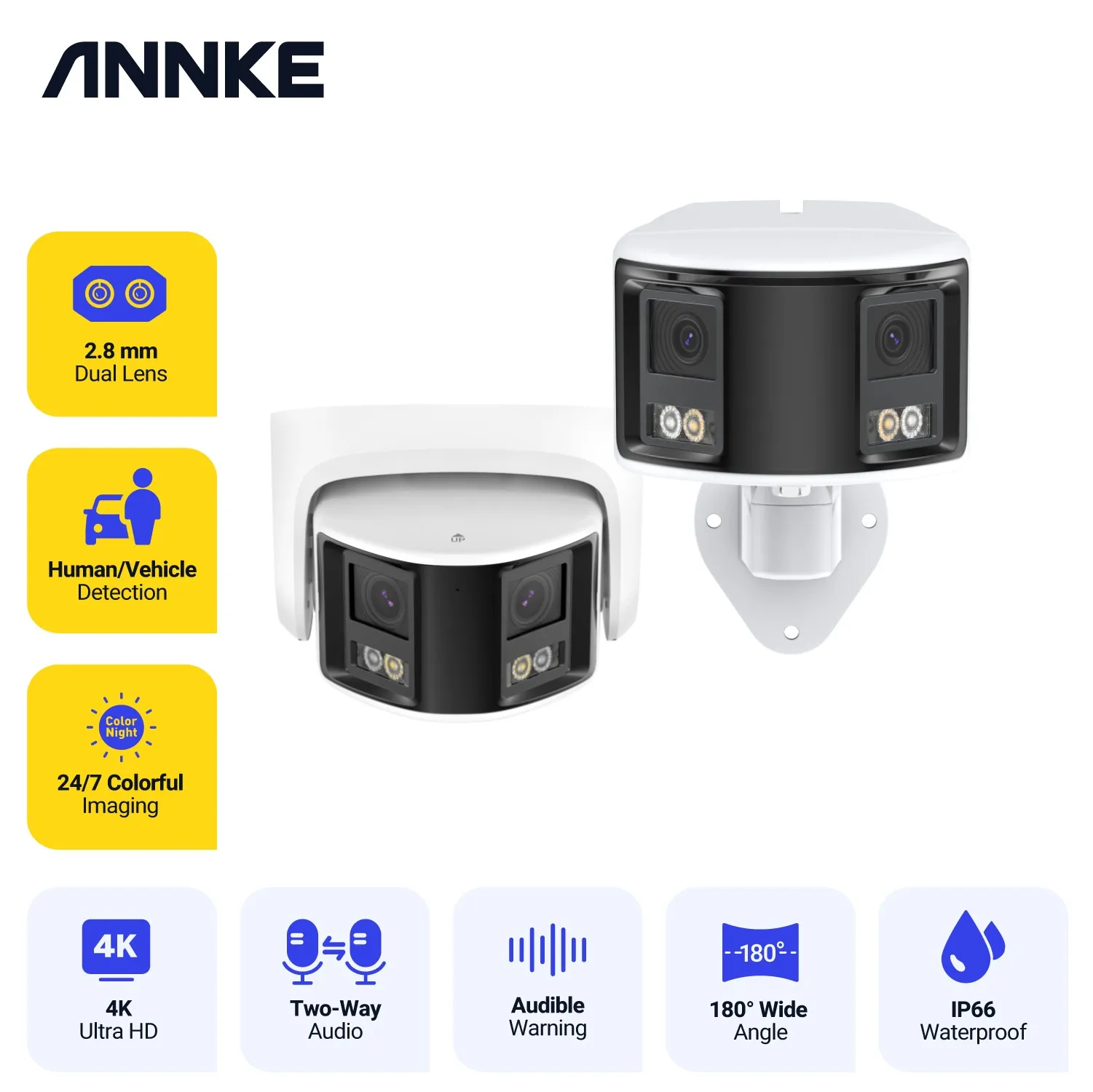 ANNKE 4K POE  Camera 180° Panoramic Dual Lens Security Protection Dual Lens Outdoor CCTV Surveillance Video Camera Audio Warning