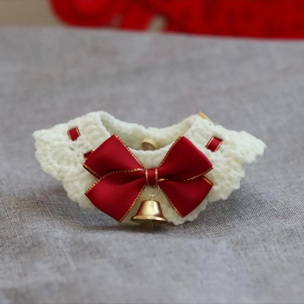 Cat Collar Adorable Kitten Bow Tie Collars With Bell Holiday Dress-up Woolen Yarn Cats Dogs Neck Circle Pet Accessories