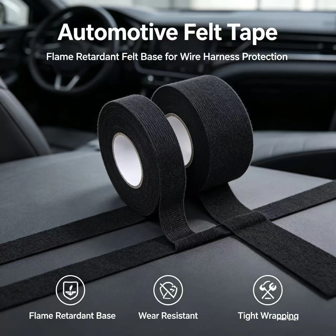 Cloth Car Tape, High Adhesive Fleece Fabric Tape for Automotive Wiring Harness, Noise Damping, Anti-rattle, Self-adhesive