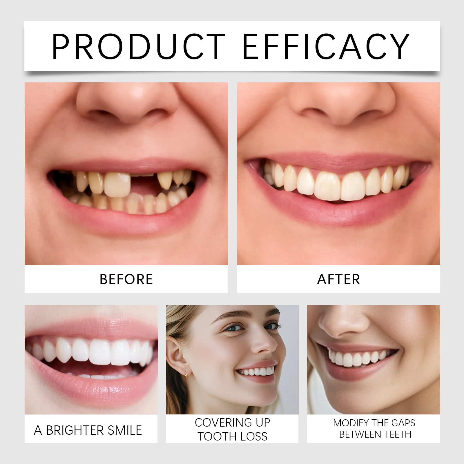Adjustable Snap Teeth Smile Veneers Natural White Comfortable Fit Cosmetic Dentures False Teeth Beauty Care Oral Hygiene Resin