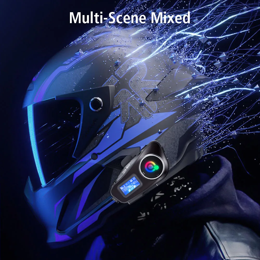 LCD Screen Dual Core Motorcycle Helmet Headset Multi-Scene Mixed Music Sharing Waterproof Wireless Intercom