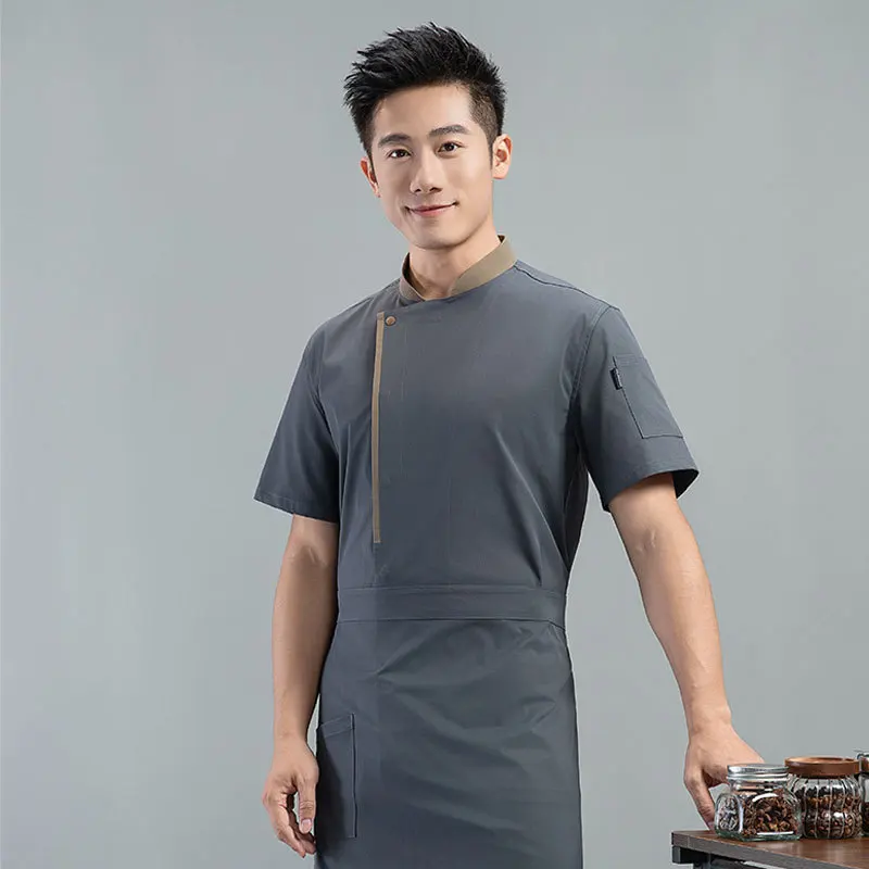 シェフジャケット半袖男性通気性シェフシャツキッチンジャケットプロの料理人ウェイター制服