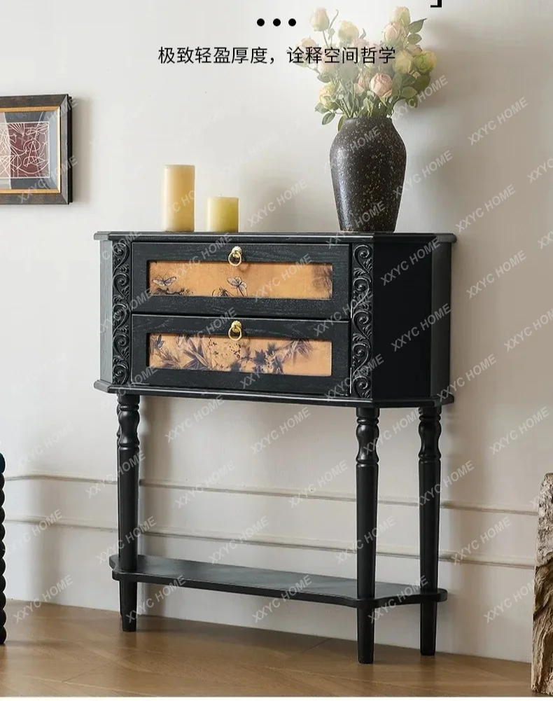 retro living room entrance cabinet entry ash wood medium and ancient style all solid wood display aisle side cabinet