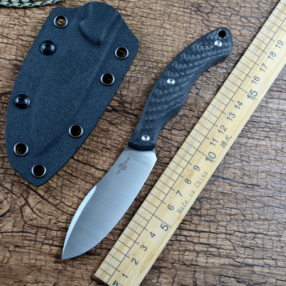 

TWOSUN Fixed Hunting Knife M390 Satin Blade with Kydex Sheath Outdoor Camping Hunting TS558