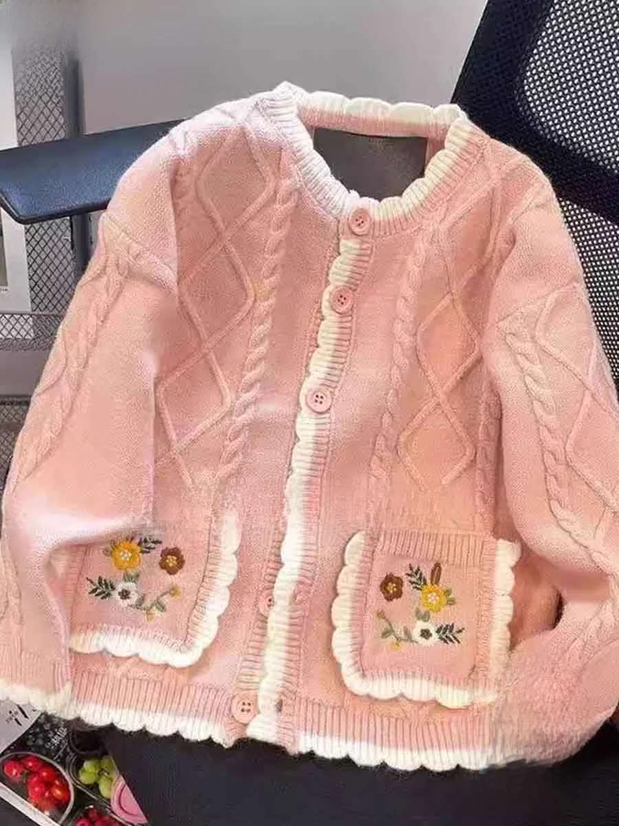 Pull tricoté doux et confortable pour femme, manteau, coupe ample, fleur brodée, paresseux, doux, Long, Sve rond Ne, automne hiver