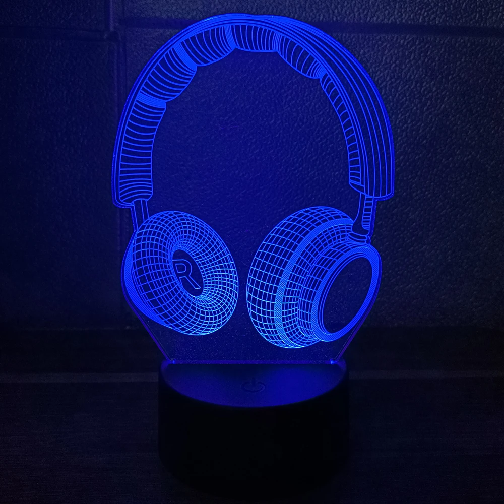 Headphone 3D Night Light Headset Illusion LED Lamp Game Room Decor Earphone Birthday Xmas Gifts for Music Lovers Teen Boy Girl