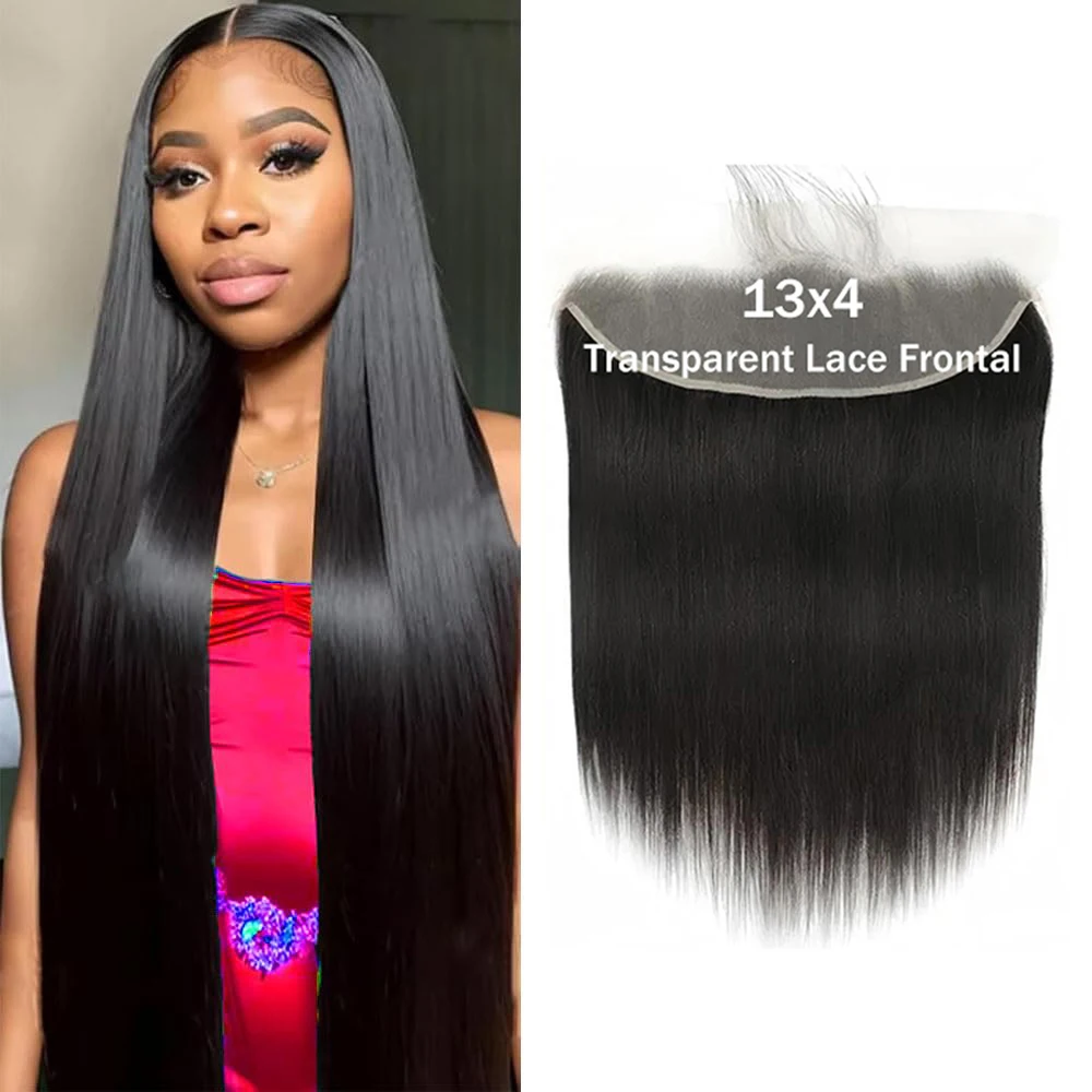 Straight 13x4 Lace Frontal Only 12A Brazilian 100% Human Hair Extensions Transparent Swiss Lace Pre Plucked with Baby Hair For Women