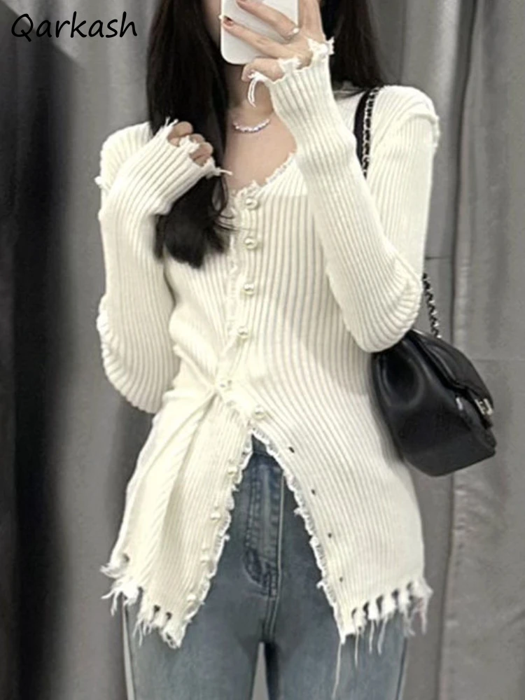 

Sexy Cardigan Women Clothing Tassel Aesthetic Temper Solid Autumn Casual Daily Vacation Soft Lady Minority Knitted Ulzzang