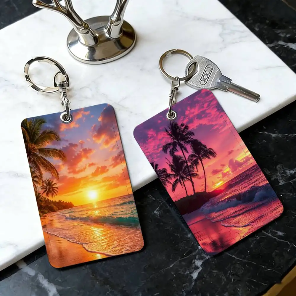 

S-seasides s-scenerys Card Holder Men And Womenn Universal Antirust Keychain PU Learther Access Drop Key Tag Ring