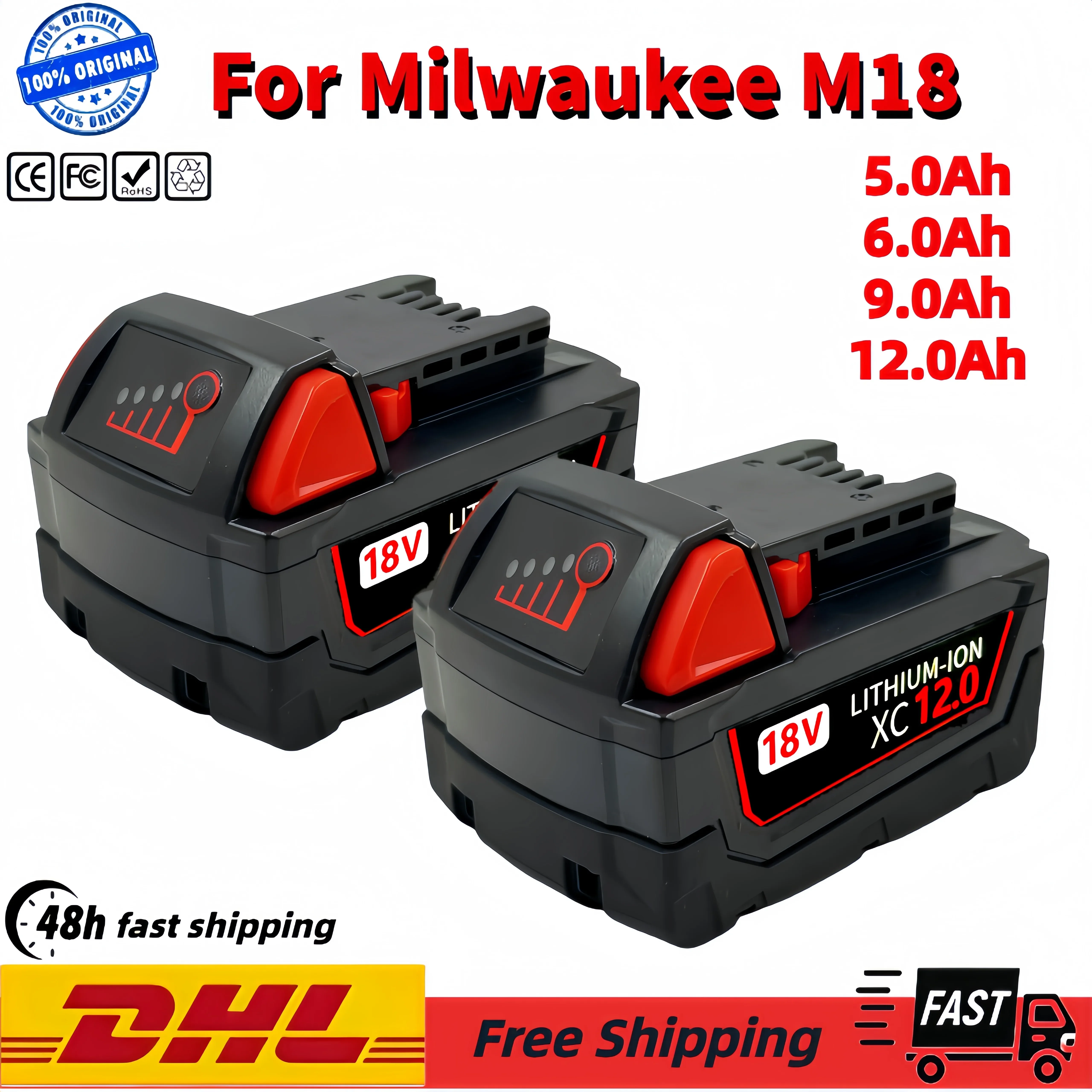 

Аккумулятор увеличенной емкости для Milwaukee 48-11-1852 M18, литиевый XC, 6.0Ah, для Milwaukee 48-11-1850 48-11-1840, беспроводной электроинструмент