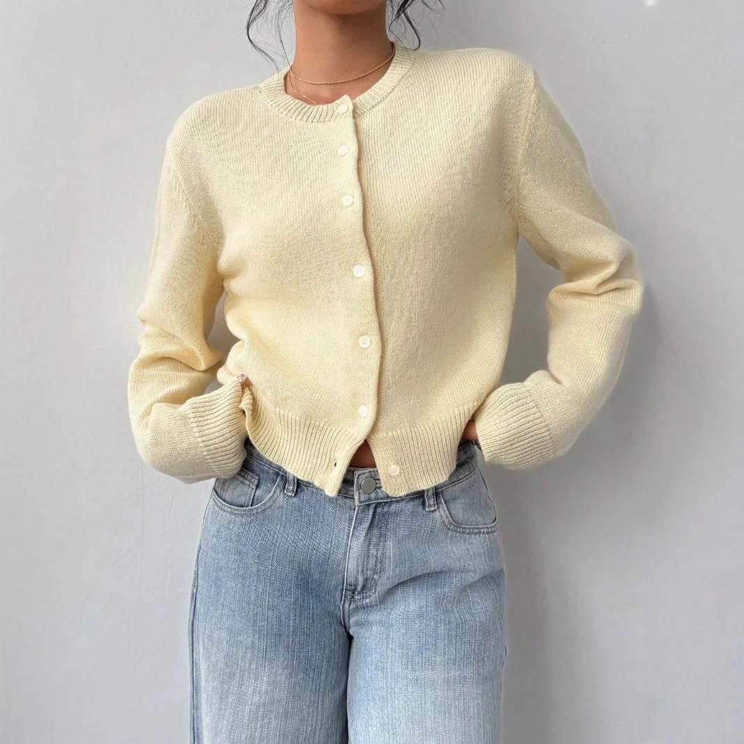 Faionable Casual losse ronde Ne gebreide vest met enkele knop Warme herfst lange Sve ort lengte kleur