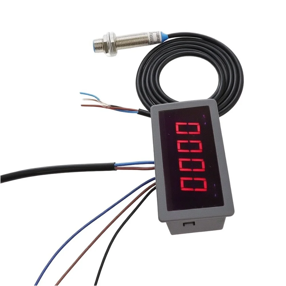 AC 110V-230V 4-Digit Red LED Digital Motor Tachometer RPM Meter With Hall Sensor For NPN For Proximity Switch Industrial Automat