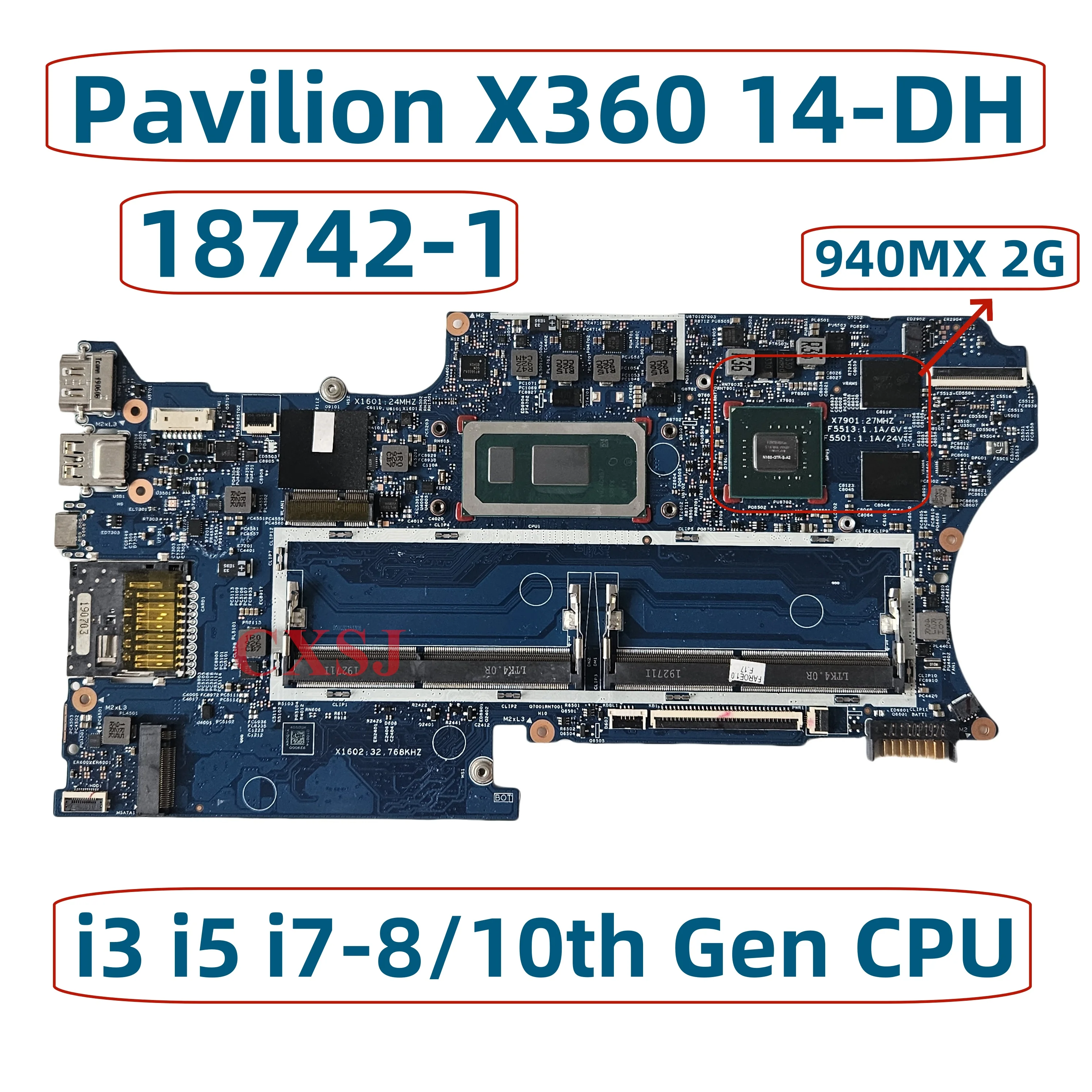 18742-1 For HP Pavilion X360 14M-DH 14-DH Laptop Motherboard With i3 i5 i7 CPU 940MX 2G GPU L67766-601 L67767-601 L52932-601