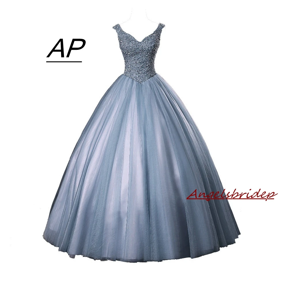 ANGELSBRIDE V-neck Ball Gown Quinceanera Dresses Princess Party Gowns Floor Length Luxury Beading Sequins Sweet 15th Birthday