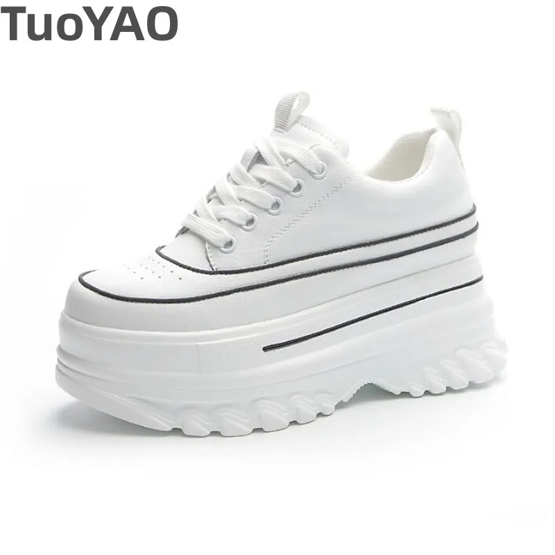 

7cm Genuine Leather Platform Wedge Sneakers White Hidden Heels Chunky Sneakers Female Summer Spring Autumn Women Vulcanize Shoes