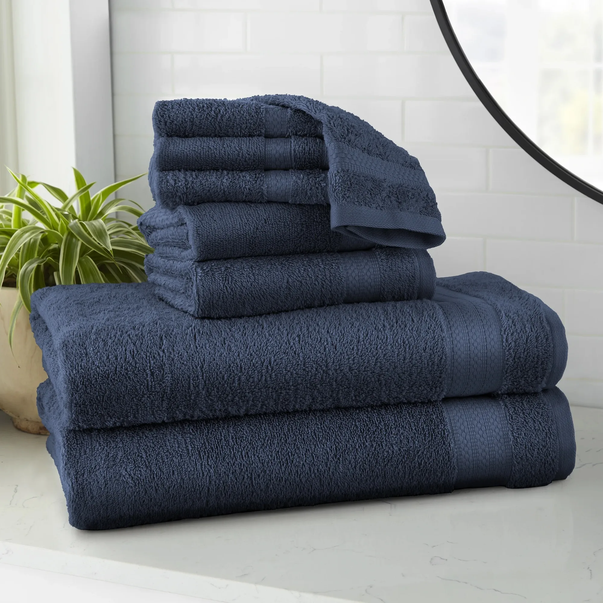 Mainstays Supersoft 100% Cotton 8-Piece Fade Resistant Towel Set, Blue Cove