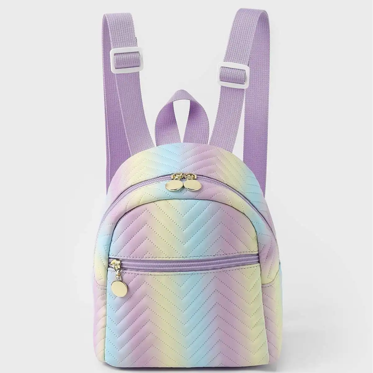 

Rainbow Multi-Color Quilted Backpack Shoulder Bag School Bag Popular Elements Patchwork Style Polyester Material Grid Pattern
