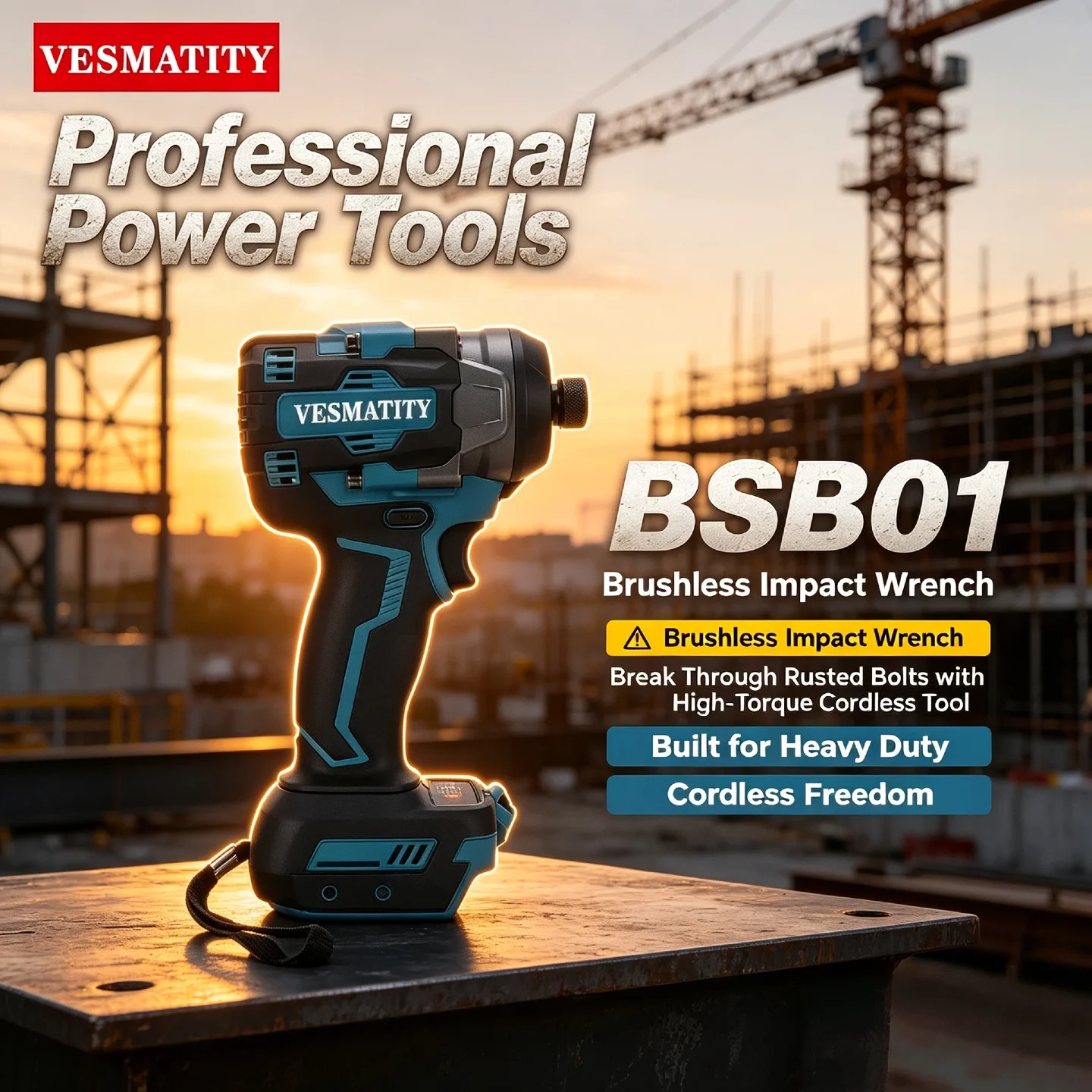 VESMATITY Brushless Impact Wrench – Break Through Rusted Bolts with High-Torque Cordless Tool for Makita 18V/20V Battery