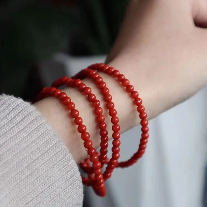 

4mm Natural Red Agate Bracelet Men Women Healing Gemstone Fine Jewelry Genuine Southern Red Agate Small Bead Multilayer Braceles