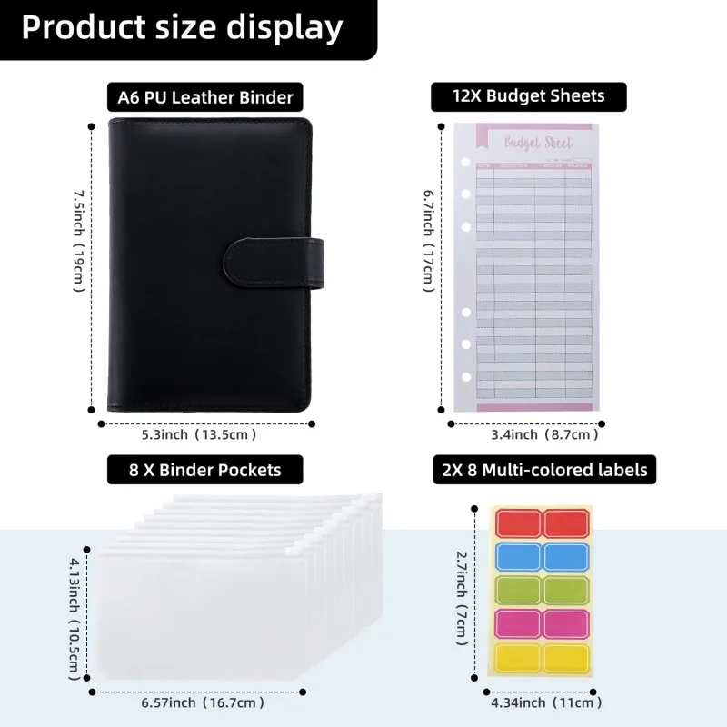 Budget Binder con buste per contanti tasche Zip Small French Budget Pouch Binder per risparmiare denaro A6 Planner Organizer in pelle PU