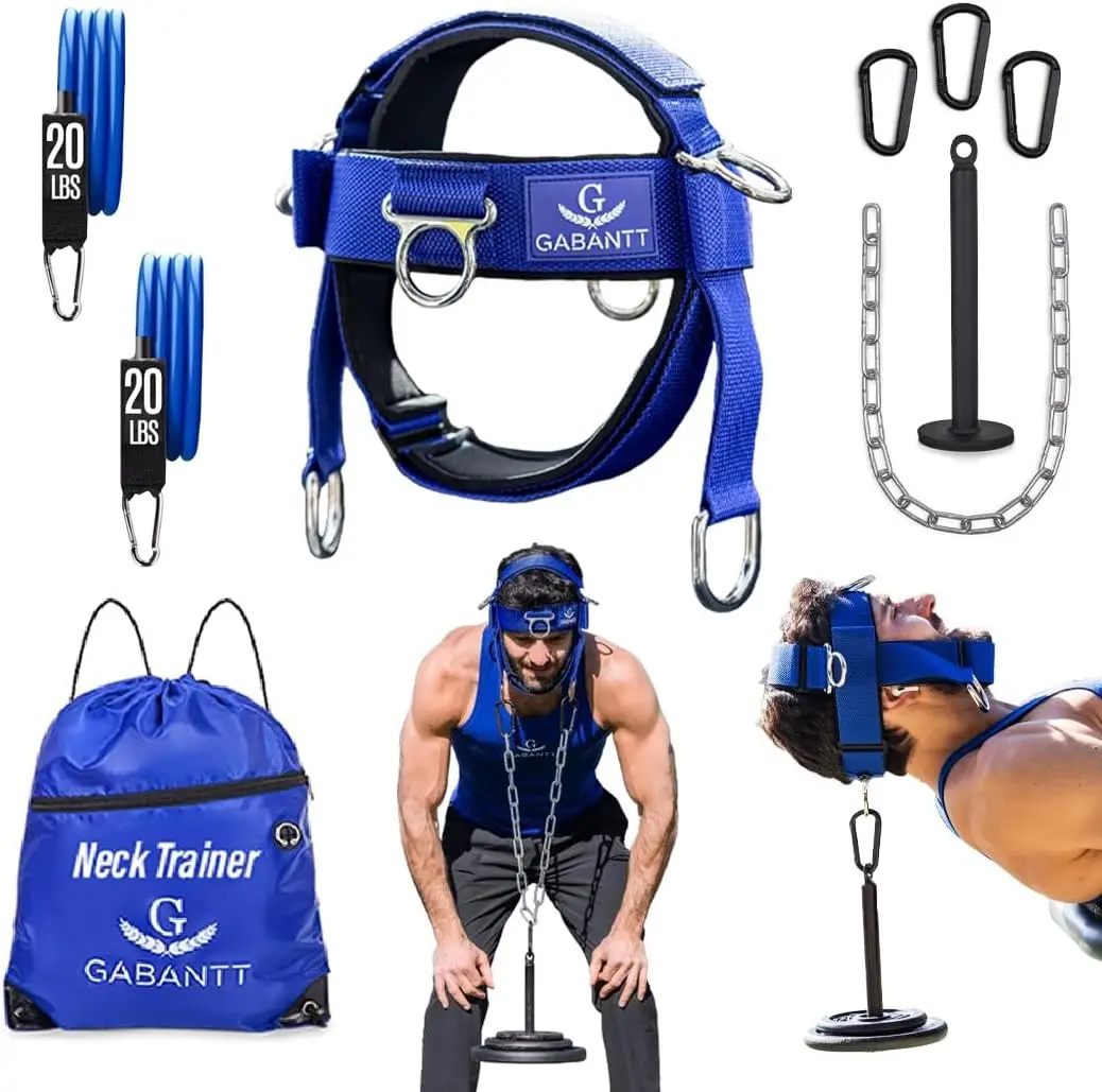 Neck Exerciser - Suitable for Neck Strength Training at Home, Nylon and Metal Material, Blue Color, 4 - Way Adjustable Training