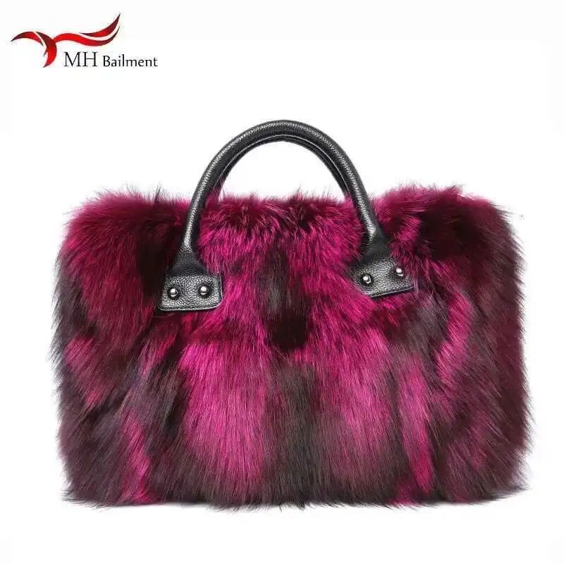 Autumn Winter New 100% Fox Fur Bag Shoulder Diagonal Package Female Fashion Handbag Ladies Luxury Brand Furry Big Fur Bag