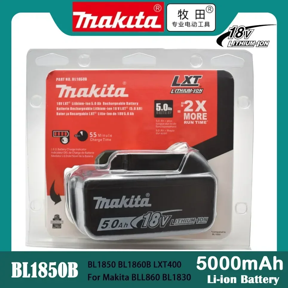 100% Original Makita 18V 5.0Ah Rechargeable Power Tool Battery, 18V Replaceable LED Lithium-ion, LXT BL1860B BL1860BL1850 BL1830