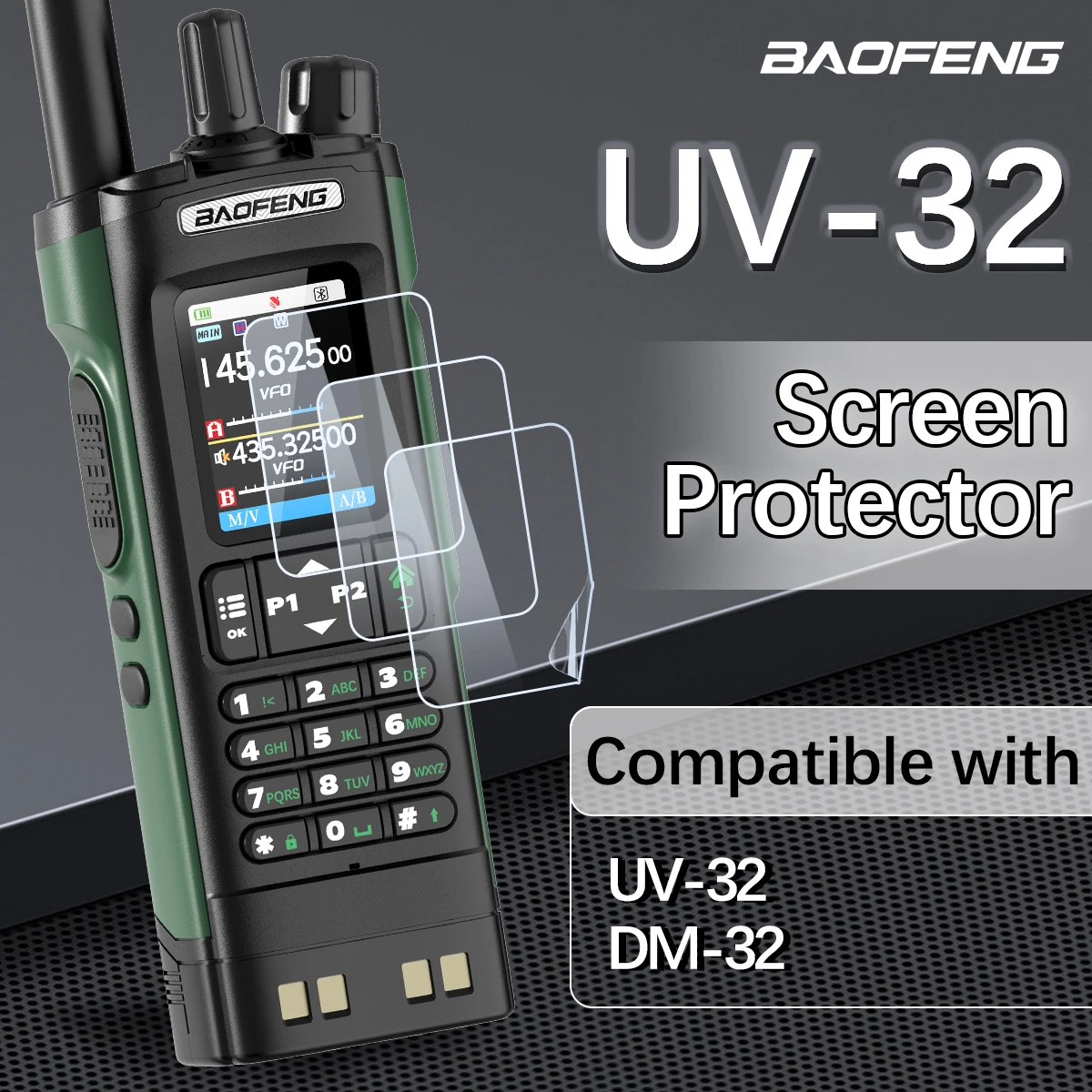 Baofeng UV-32 Walkie Talkie Screen Protector Fingerprint Proof Automatic Repair Scratch Specially Designed for UV-32 DM-32 Radio
