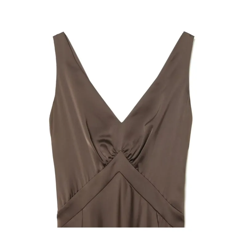 Femmes printemps longue robe en Satin mode col en V avec larges bretelles mode femmes ourlet évasé robe longue femme Chic robes de soirée