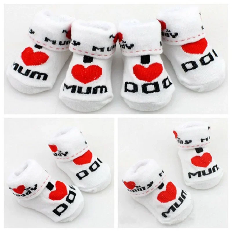 Baby Socks Cotton Mini Cute Girls Boys Love Dad Love Mum Newborn Kids Socks Toddler Baby Floor Bedding Socks 0~6 Months Toddler