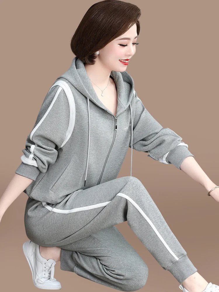 

Spring Outfit Casual Sweatirt Two-Piece Set Mid-Aged Sports Wear Women's Spring Autumn Top Bot Matching Korean Sle