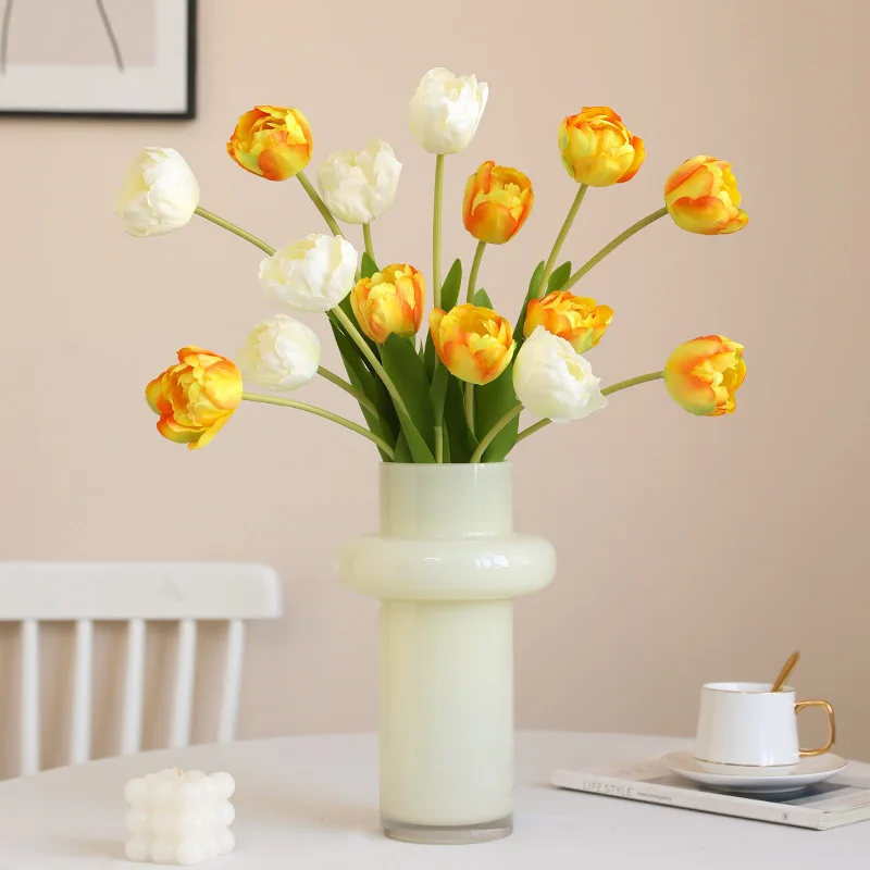 10 Stück Künstliche Blumen Realistische 3-köpfige Tulpen Wohnzimmerdekoration Künstliche Tulpen Brautstrauß Hochzeits-Blumenornamente – Detail 4
